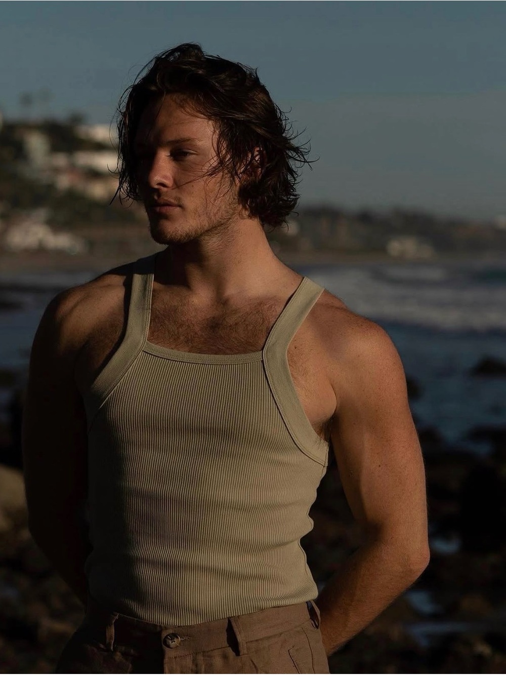Salt & Murphy Ribbed Tank Top in Olive Beige